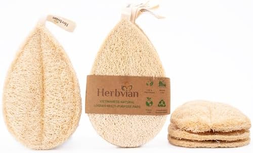 Natural Loofah Kitchen Scrubbing Pads, Vietnamese 100% Plant-Based Luffa, Multi-Purpose Dish Washing Sponges (Pack 4) by Herbvian