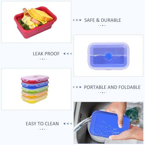 5 Pack Collapsible Silicone Food Storage Containers with Leak-Resistant Lids, 27oz Bento Lunch Boxes, for Kitchen, Office, Camping, Travel, BPA Free - Image 3