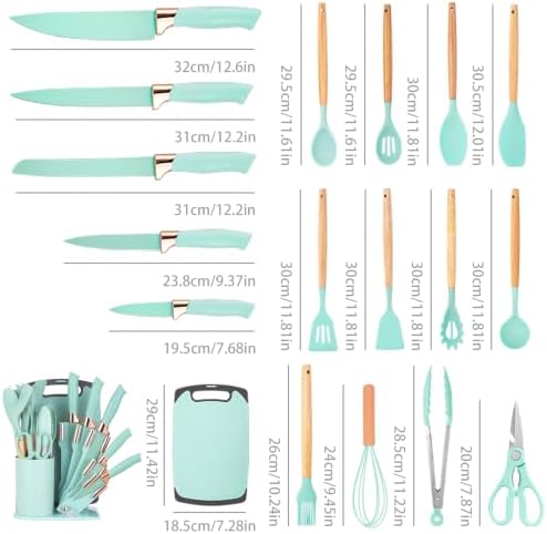 19-Piece Kitchen Utensil and Knife Set, Black (Green) - Image 2