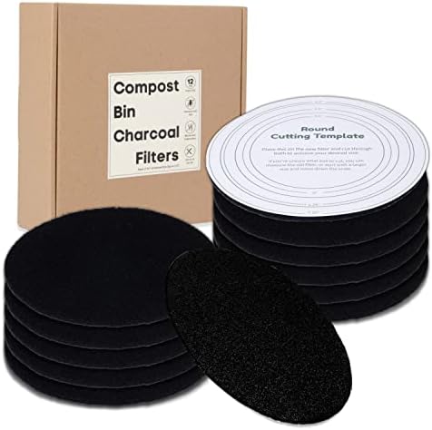 Perfnique Compost Bin Charcoal Filters, 12 Pack Filter Replacement for Compost Bucket, Kitchen Compost Bin Countertop Filters, Longer Lasting Activated Carbon Filters for Kitchen Pail Composter by PERFNIQUE