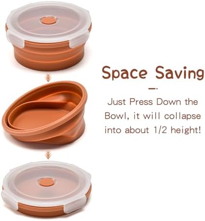 Collapsible Bowls with Lids, Reusable Silicone Food Storage Containers for Meal Prep, Camping Must Haves Accessories ， Microwave Freezer Safe Dishwasher Safe Leak Proof，Set of 3 with Lids - Image 4