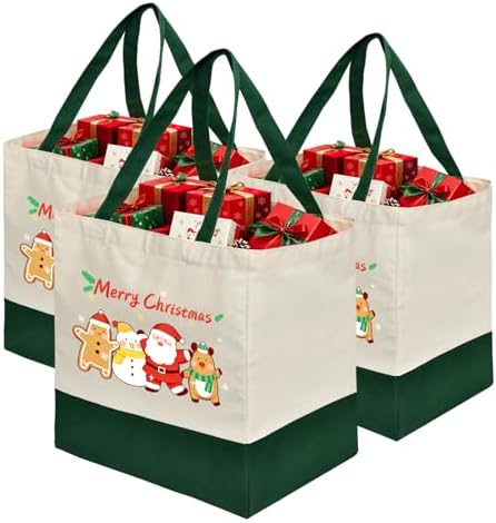 Christmas Canvas Tote Bags with Handles, Large Merry Christmas Shopping Bag by CNaiyunpin
