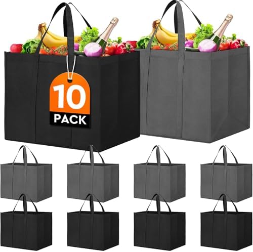 Reusable Grocery Shopping Bags 10 Pack Large Foldable Tote Bags Bulk by WiseLife