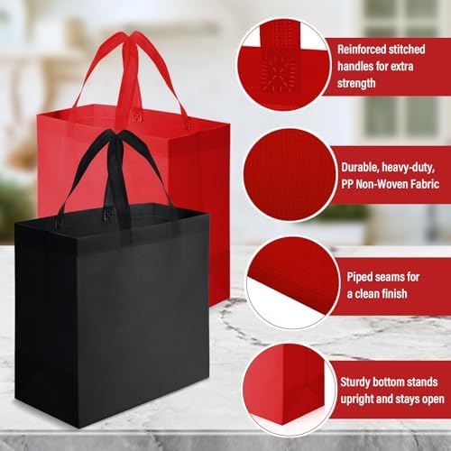 Reginary 50 Pcs Reusable Tote Bags Shopping Bags Non Woven, Black, Red - Image 6