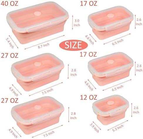 Plus 6PCS Foldable Silicone Food Storage Containers for Kitchen Storage for Leftovers Fruits and Meal Prep Dishwasher Safe Microwave Safe Ideal for Home and Travel (Pink, square) - Image 2