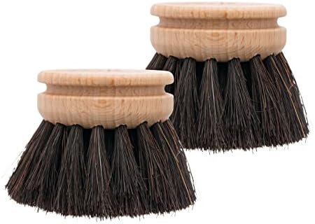 Redecker Dish Brush Replacement Heads, Horsehair, 1-1/2 Inch Round, 2 Pack – Soft Wooden Brush Refills for Delicate Dishwashing, Made in Germany by Redecker