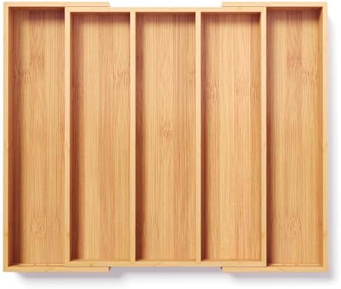 Fibogollo Expandable Bamboo Silverware Organizer, Kitchen Drawer Organizer by Fibogollo