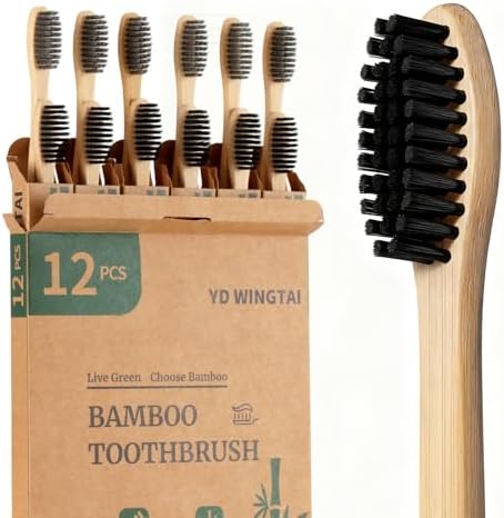 Bamboo Toothbrushes Wooden 12pack Natural Organic Charcoal Brush by YDWINGTAI