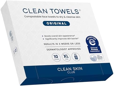 Clean Skin Club Clean Towels XL®, Travel Pack 100% USDA Biobased Disposable Face Towel, Eczema Association Accepted,Dry Wipes, TSA-Approved Travel Essential, 1 Pack, 10 ct Total by CLEANSKINCLUB