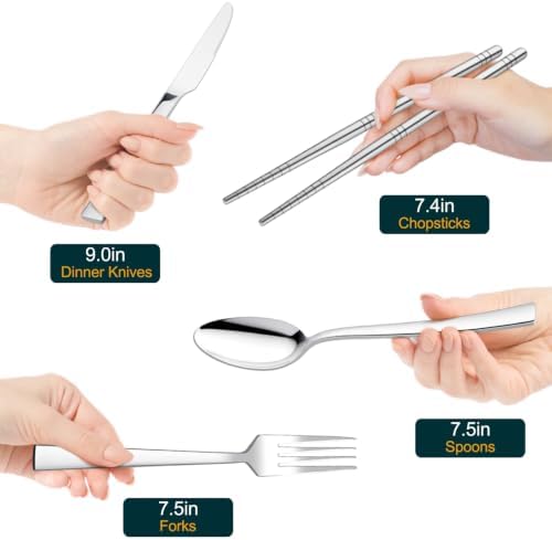 HaWare Portable Travel Utensils with Case, Stainless Steel Silverware Set for Camping Office School Lunch, Including Knife Fork Spoon Chopsticks, Reusable and Dishwasher Safe(Blue) - Image 5