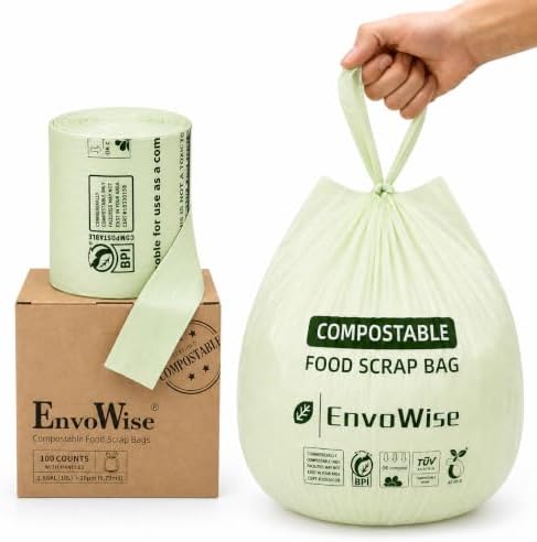 Compostable Food Scrap Bags, 2.6 Gal /10L, Handle-Tie, 100 Count - Image 7