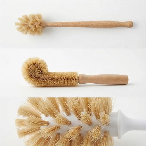 2-Piece Kitchen Brush Set - Includes 1 Plastic Handle Ponytail Cup Brush & 1 Wooden Handle Coconut Scrubber - Cleaning Kit for Bottles & Pots - Image 7