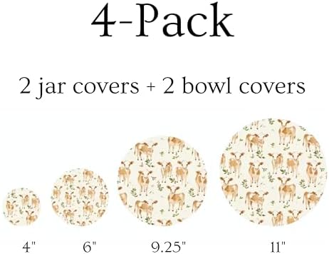 (4-Pack) Sourdough Reuseable Jar & Bowl Covers | Cute Baking Gift | 100% Cotton | Washable | Bread Proofing | Kitchen Food Storage Gifting | Starter Cover Lid Kit (Jersey Cow) - Image 2