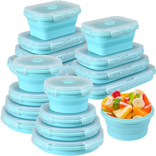 Yaomiao 16 Pack Collapsible Food Storage Container with Lid,Blue by Yaomiao
