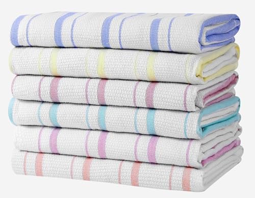 Zeppoli Classic Kitchen Towels - 6 Pack 100% Natural Cotton Towel Set, Reusable Wash Cloths, Absorbent Dish Towels, Machine Washable Hand Towels, Kitchen Essentials, 20” x 28” - Pastel VAR by Zeppoli