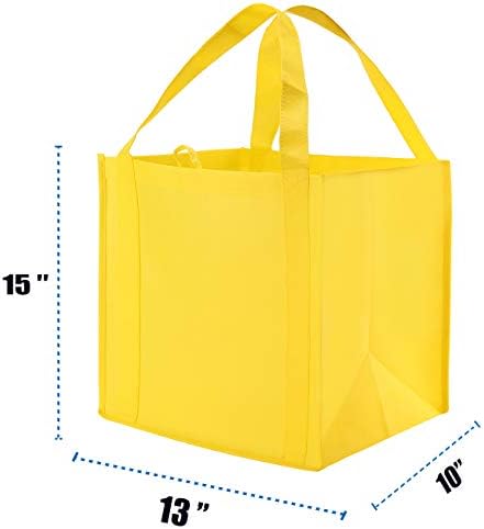 NERUB Set of 10 Reusable Grocery Bags Heavy Duty Shopping Bags Large Grocery Totes with Reinforced Bottom Super Sturdy Handles, Yellow - Image 2