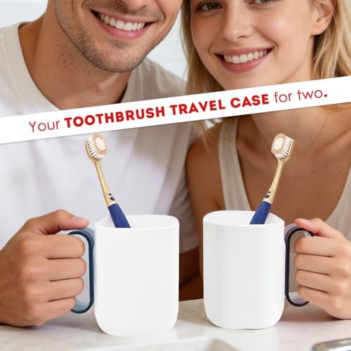Toothbrush Travel Case,Toothbrush Holder and Rinse Cup with Handle Travel Toothbrush Holder,Multifunctional Toothbrush Cup,Large Capacit Travel Toothbrush Holder with Mouthwash Cup(Purple+Blue) - Image 5
