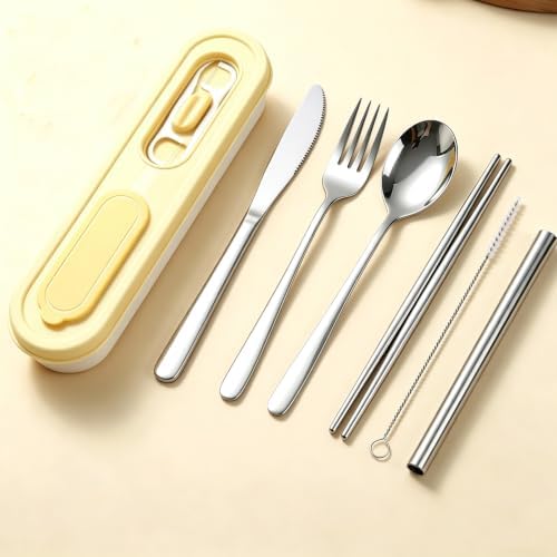 6PCS Travel Utensils with Built-in Floss & Toothpick Case, Dishwasher Safe by Alijonalo