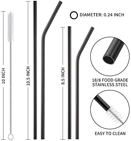 Hiware 12-Pack Black Stainless Steel Straws Reusable with Case - Metal Drinking Straws for 30oz and 20oz Tumblers Dishwasher Safe, 2 Cleaning Brushes Included - Image 2