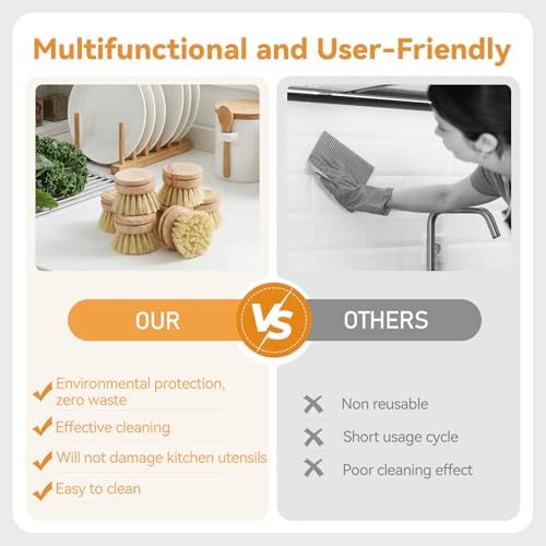 12pcs Dish Brush with Wooden Handle Natural Kitchen Brush Washing Scrubber - Image 4