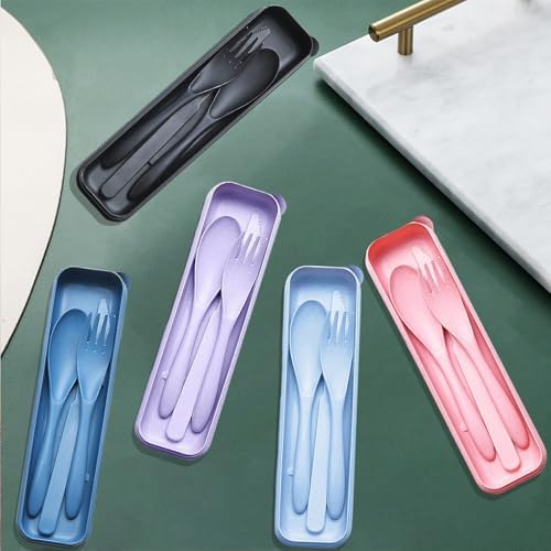 Reusable Travel Utensils Set with Case Wheat Straw Fork Spoon Knife Cutlery - Image 7