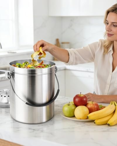 Countertop Compost Bin Kitchen Stainless Steel 1.3 Gallon - Image 6