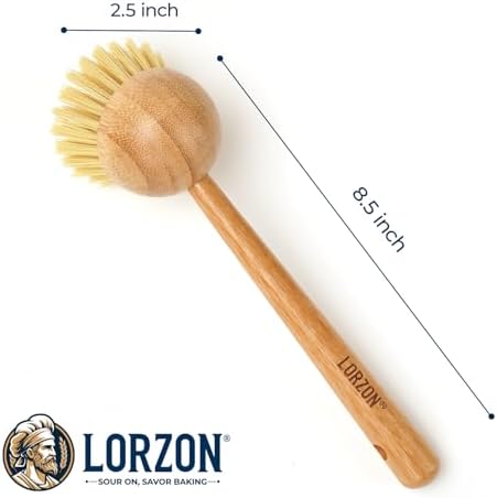 Lorzon 2 Pack Dish Brush with Handle, Bamboo Dish Scrub Brush, Kitchen Brushes for Dishes, Scrubber, Pots, Pans, Sink, Dishwashing Cleaning Brush - Image 4