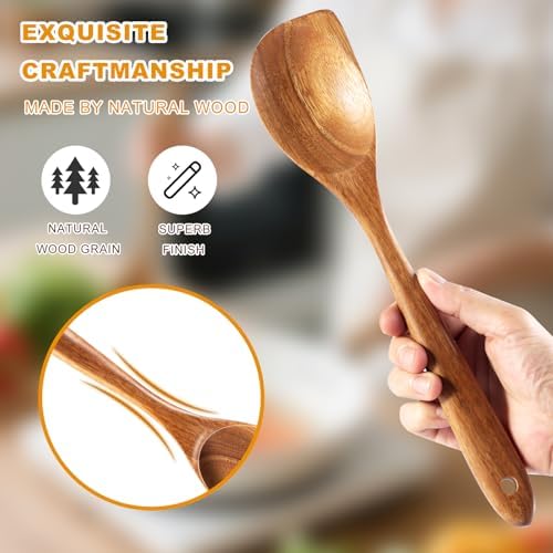 2 Pack Premium wooden spoons for cooking - Acacia Wood Kitchen utensils for Cooking and Stirring, Durable Hardwood Stirring Spoon, Non-Scratch Cooking utensil Tool, Ergonomic Handle 13 Inches - Image 7