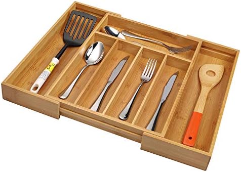 Utoplike Bamboo Cutlery Silverware Tray, Small Utensils Drawer Organizer - Image 2