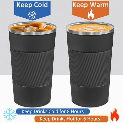 4 Pack Insulated Coffee Mug with Lid 12oz Travel Coffee Tumbler Stainless Steel Reusable Coffee Cups Thermal Coffee Mug for Hot and Iced Cold Drinks, Black - Image 5
