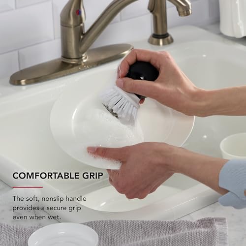KitchenAid Palm Brush with Dish Tray to Keep Countertops Dry and Clean, Durable Nylon Bristles for Tough Cleaning, Dishwasher Safe, 2 Piece, Black - Image 5