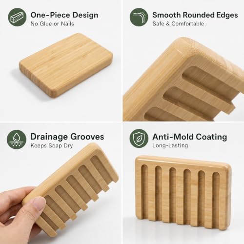 Bamboo Soap Dish, Soap Holder Soap Case Sponge Tray Sponge Drain Rack for Kitchen & Bathroom - Image 5