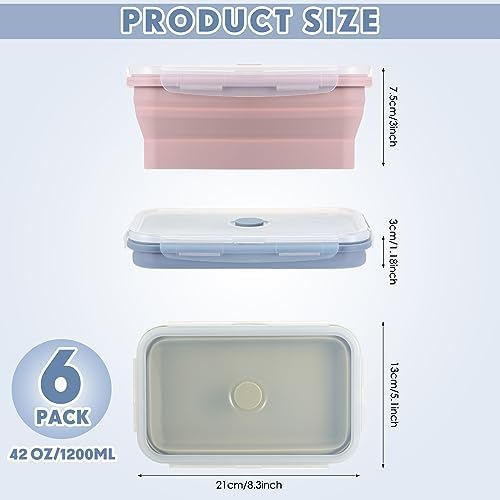 Mifoci 6 Pcs Silicone Containers for Food Collapsible Food Storage Containers with Airtight Lids Stacking Leftover Foods Storage Lunch Box for Freezer Microwave Dishwasher Safe(Morandi,40.5 oz) - Image 2