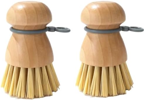 2 Pack Wooden Dish Brush with Soft Rubber Hanging Ring by TELUNSHI