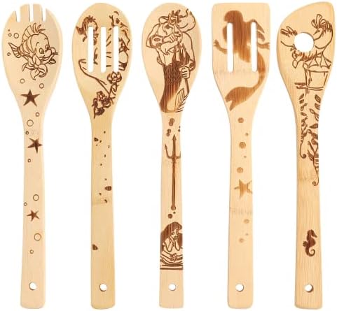 The Little Mermaid Organic Bamboo Spoons for Cooking Personalized Cartton Pattern Kitchen Burned Utensils Spatula Household Items Non-stick Kitchen Cookware Ideal Housewarming Present for Family by DaceStar