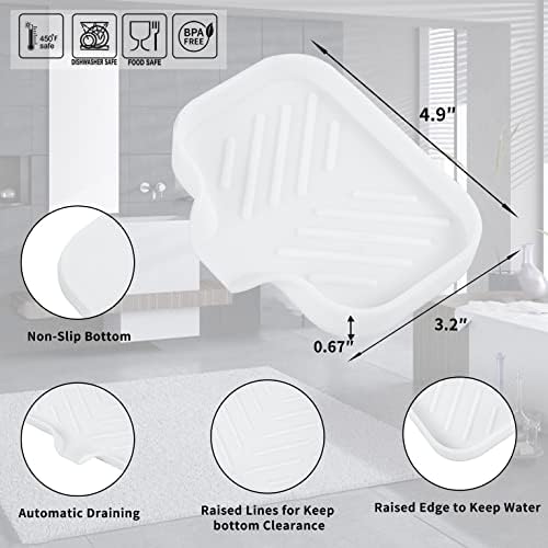 MicoYang Silicone Soap Dish with Drain Spout, Self-Draining Sink Organizer Tray for Bathroom and Kitchen, Sponges, Dispensers and Soap Holder, Non-Slip and Dishwasher Safe, White (Compact, 4.9"×3.2") - Image 2