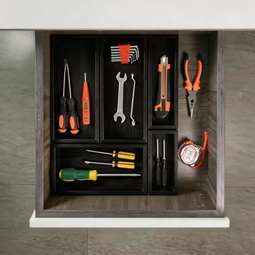 bamboo drawer organizer Set,expandable drawer dividers,wooden storage organizers,drawer organizers for kitchen, bathroom,flatware,Tea Bag Organizer (1 X 5PCS Black) - Image 4