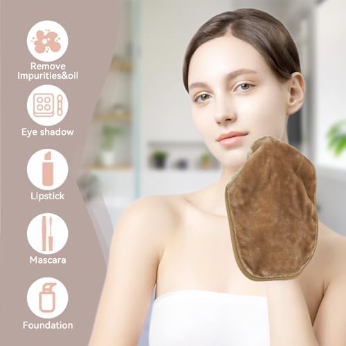 Nugilla Makeup Remover Cloths, 8 Packs Makeup Remover Towels Reusable Face Wash Cloth, Soft Microfiber Face Cloth for Women(Light Brown) - Image 2