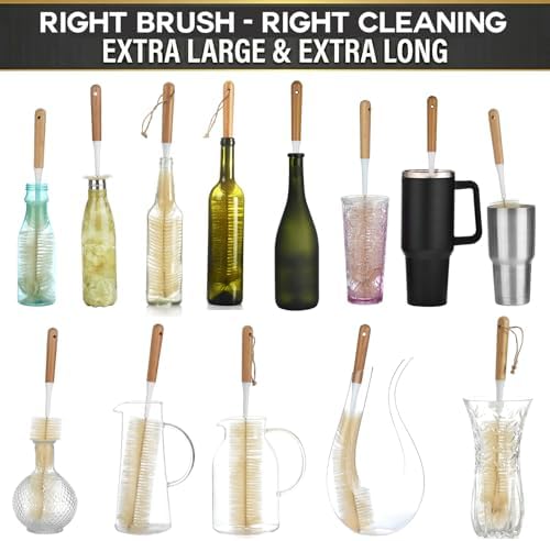 ALINK Extra Large Long Bottle Brush Set - 16" / 15" Long Bamboo Handle Bottle Cleaner for Narrow Neck Beer Wine Bottles, Decanter, Tumblers, Thermos, Jugs with Straw Brush, Kettle Spout/Lid Brush - Image 4