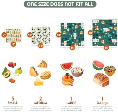 Akeeko Reusable Beeswax Food Wraps - Assorted 9 Packs, Reusable, Plastic-Free Food Storage, 5 Small, 2 Medium, 1 Large, 1 Extra Large Wraps with Forest Animals Pattern - Image 2