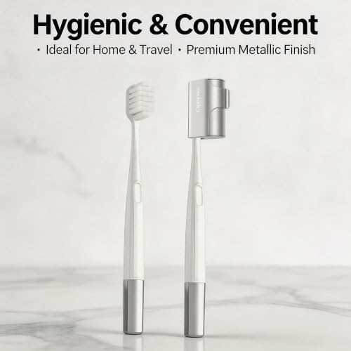 Aluminum Toothbrush Cover Cap with 2 Manual Soft Bristle Toothbrushes - Image 3