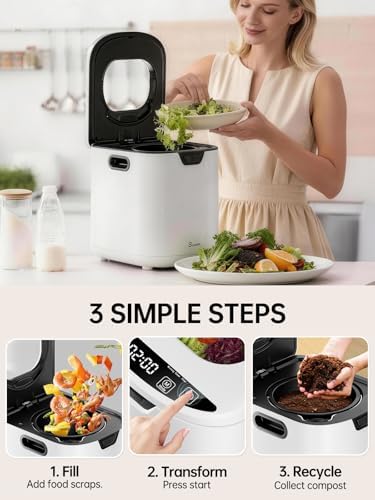 4.2L Electric Composter for Indoor Kitchen, Smart Food Waste Recycler, Turns Garbage to Compost in 4-6 Hours, Odorless Countertop Disposal with 900ML Carbon Filter & Self-Cleaning, White - Image 5
