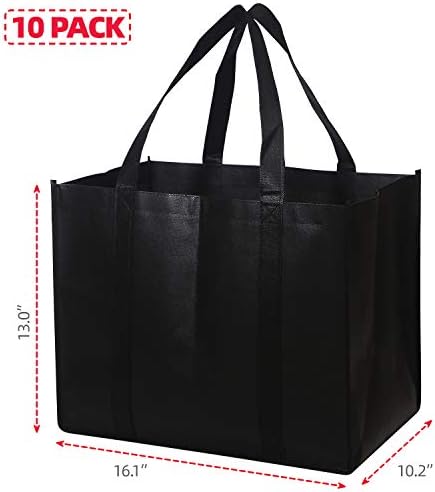 DIOMMELL Set of 10 Reusable Grocery Bags Extra Large Foldable Heavy Duty Shopping Tote Produce Bag with Reinforced Handles, Black - Image 2