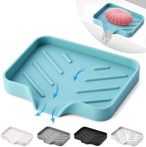 Light Green Silicone Soap Dish Tray, Self-Draining Soap Holder for Bar Soap, Silicone Soap Tray with Drainage, Soap Dishes for Kitchen Counter by AGCOMPANY