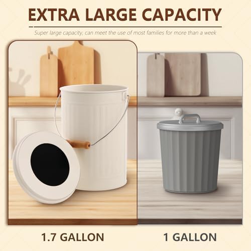 1.7 Gal Kitchen Compost Bin with Smell Proof Lid,Odorless Bin for Indoor Countertop,100% Rust Proof Compost Bucket with Non-Smell Charcoal Filter,Easy Cleaning and Looks Great On Any Kitchen Counter - Image 3