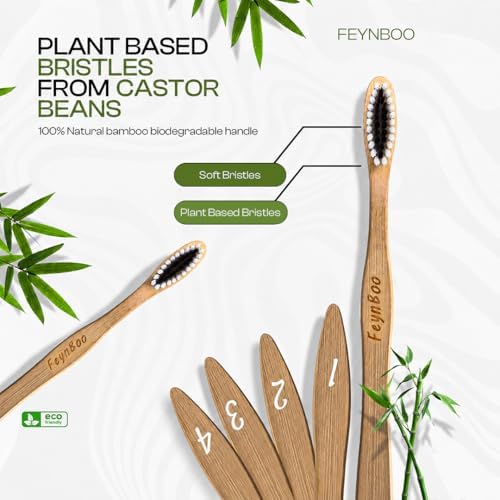 Bamboo Toothbrushes Soft Bristles 6 Pack - BPA Free Bristles Toothbrushes Teens and Adults - Eco-Friendly, Natural Wooden Toothbrush (Light Brown, Black, White). - Image 4
