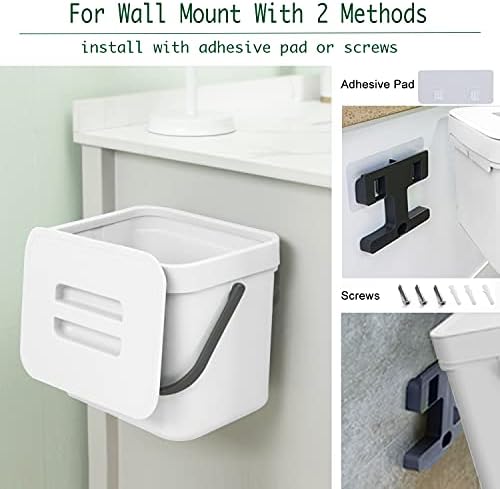 LALASTAR Trash Can with Lid, Wall-Mounted Under Sink Small Garbage Can for Kitchen, Bathroom, Hanging Plastic Trash Can, 1.8 Gallon, White - Image 4