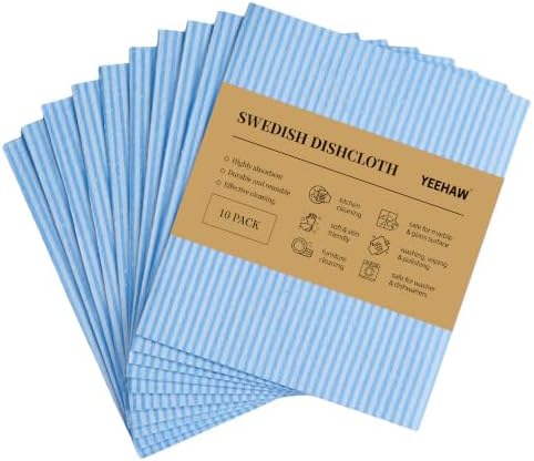 YEEHAW Swedish Dishcloths for Kitchen 10 Pack, Blue Cellulose Sponge Cloths, No Odor Resuable Cleaning Cloths, Super Absorbent Dish Cloth for Kitchen, Bathroom, Glass Surface, Furniture 7"×6" by YEEHAW