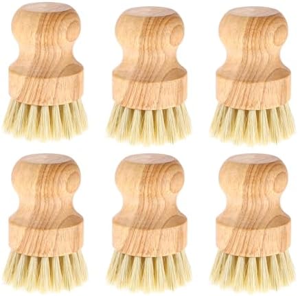 6 Packs Bamboo Dish Scrub Brushes Wooden Scrubbers Set Kitchen Dishwashing Scrubber with Natural Sisal Bristles for Cast Iron Pots, Pans, Kitchen Sink and Vegetable by Unknown