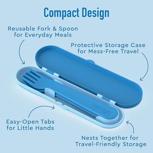 Bentgo® Kids Plastic Utensil Set - Reusable Fork, Spoon & Storage Case, PFAS- & BPA-Free, Easy-Grip Handles, Lightweight, Dishwasher Safe, School Lunch, Travel & On-the-Go (Blue) - Image 4